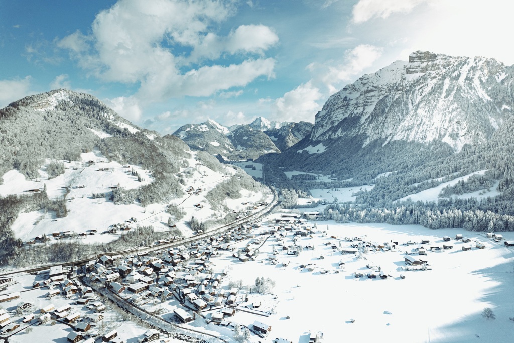 Winterpanorama von Mellau im Bregenzerwald